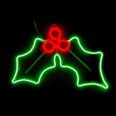Holly Neon Outdoor Christmas Light Feature Red & Green - 55cm