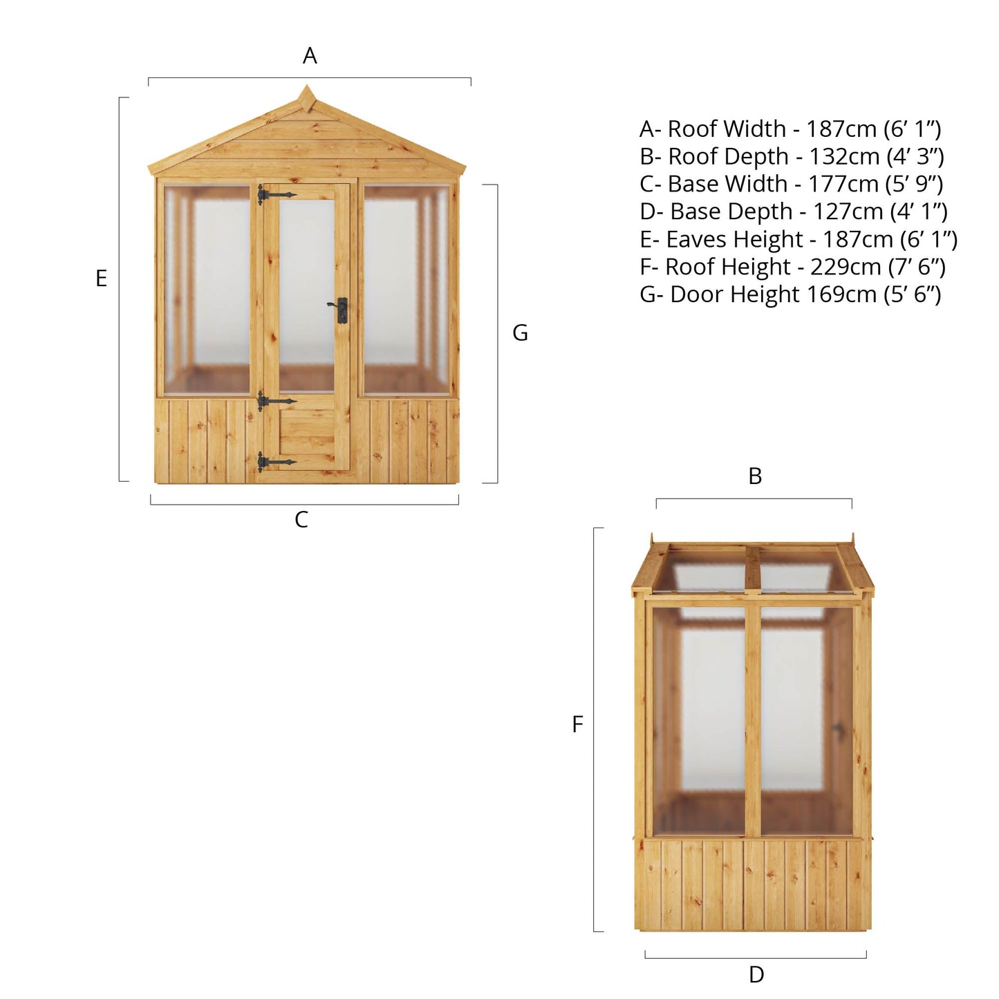 Mercia Woodsman 4' 3" x 6' 1" Apex Greenhouse - Premium Dip Treated Shiplap- Polycarbonate Windows
