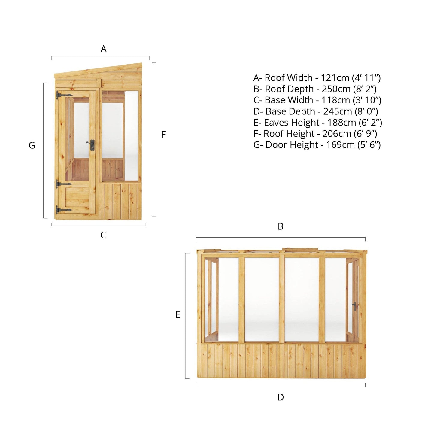 Mercia Woodsman 8' 2" x 3' 11" Pent Lean-to Greenhouse - Premium Dip Treated Shiplap- Glass Windows