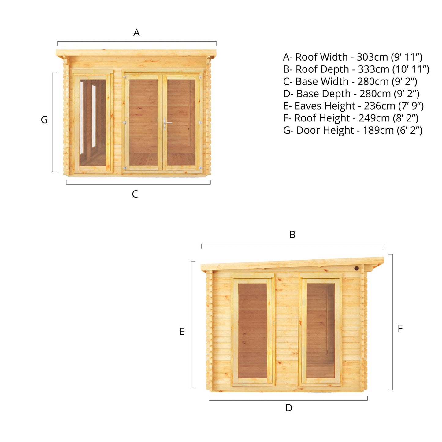 Mercia Studio 9' 11" x 9' 11" Pent Log Cabin - Premium 44mm Cladding Loglap