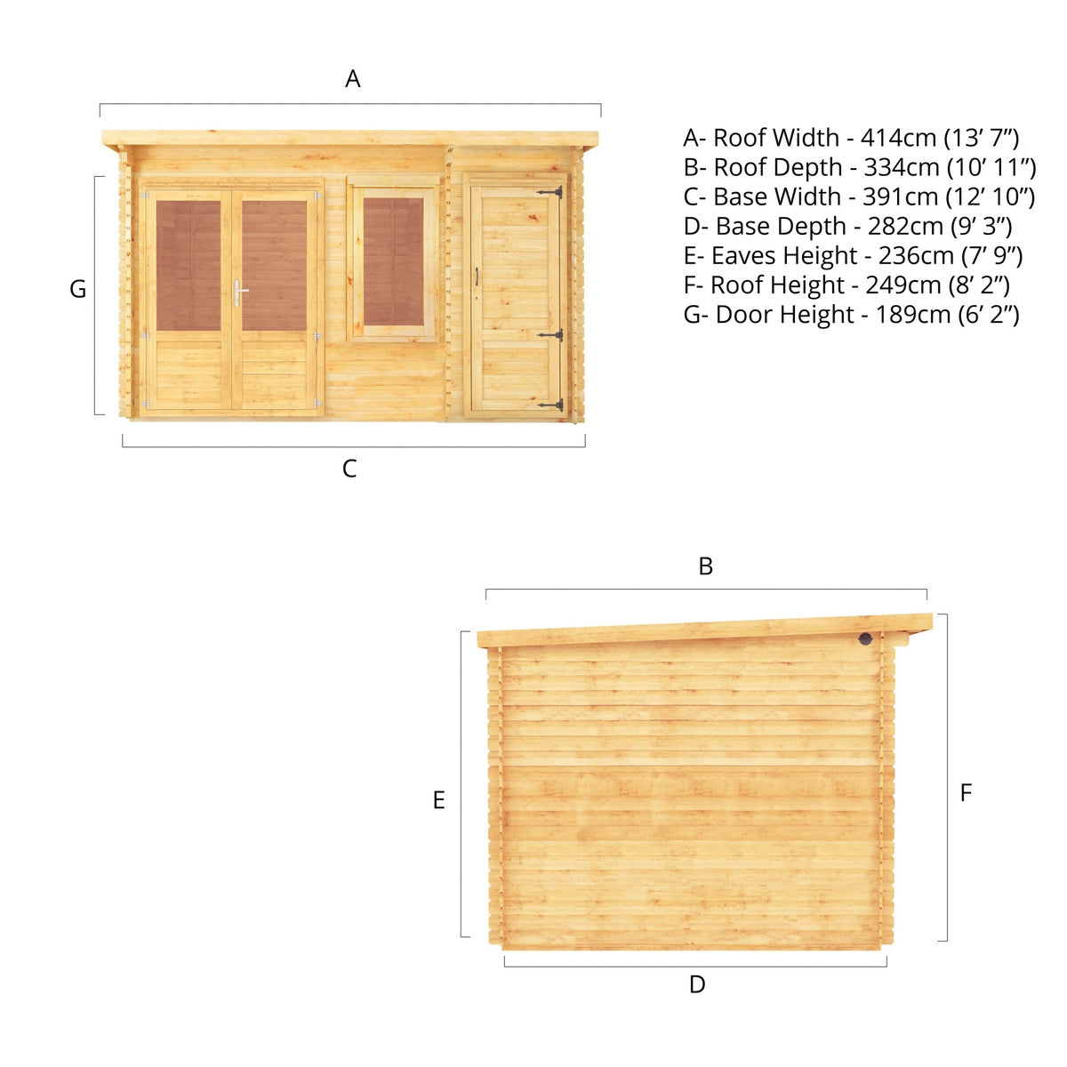 Mercia Elite 10' 11" x 13' 6" Pent Log Cabin - Premium 28mm Cladding Loglap