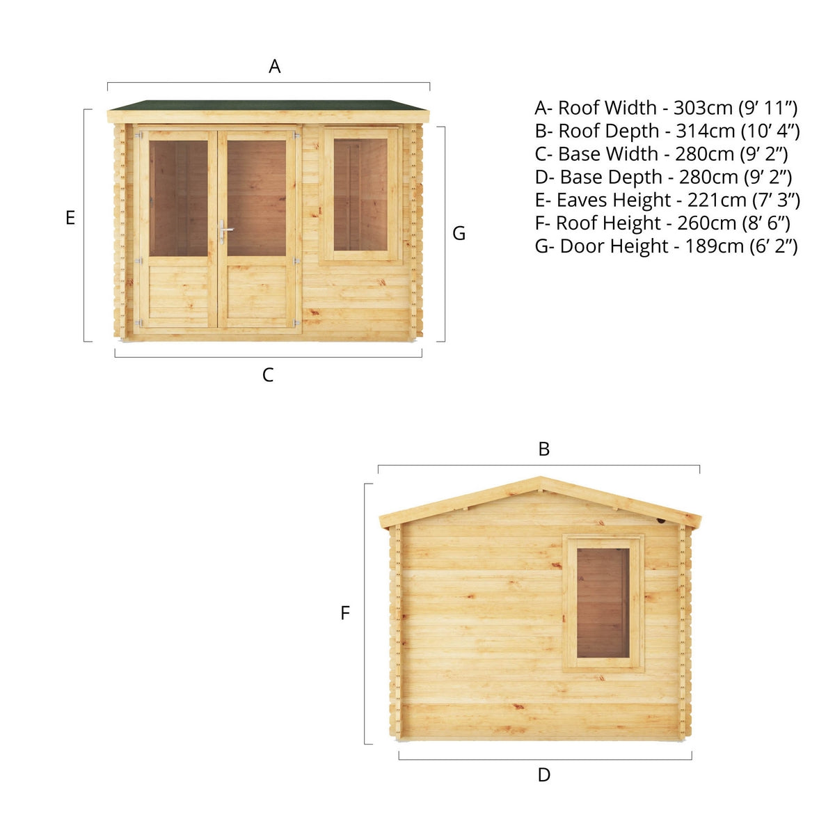 Mercia Elite 10' 3" x 9' 11" Reverse Apex Log Cabin - Premium 44mm Cladding Loglap
