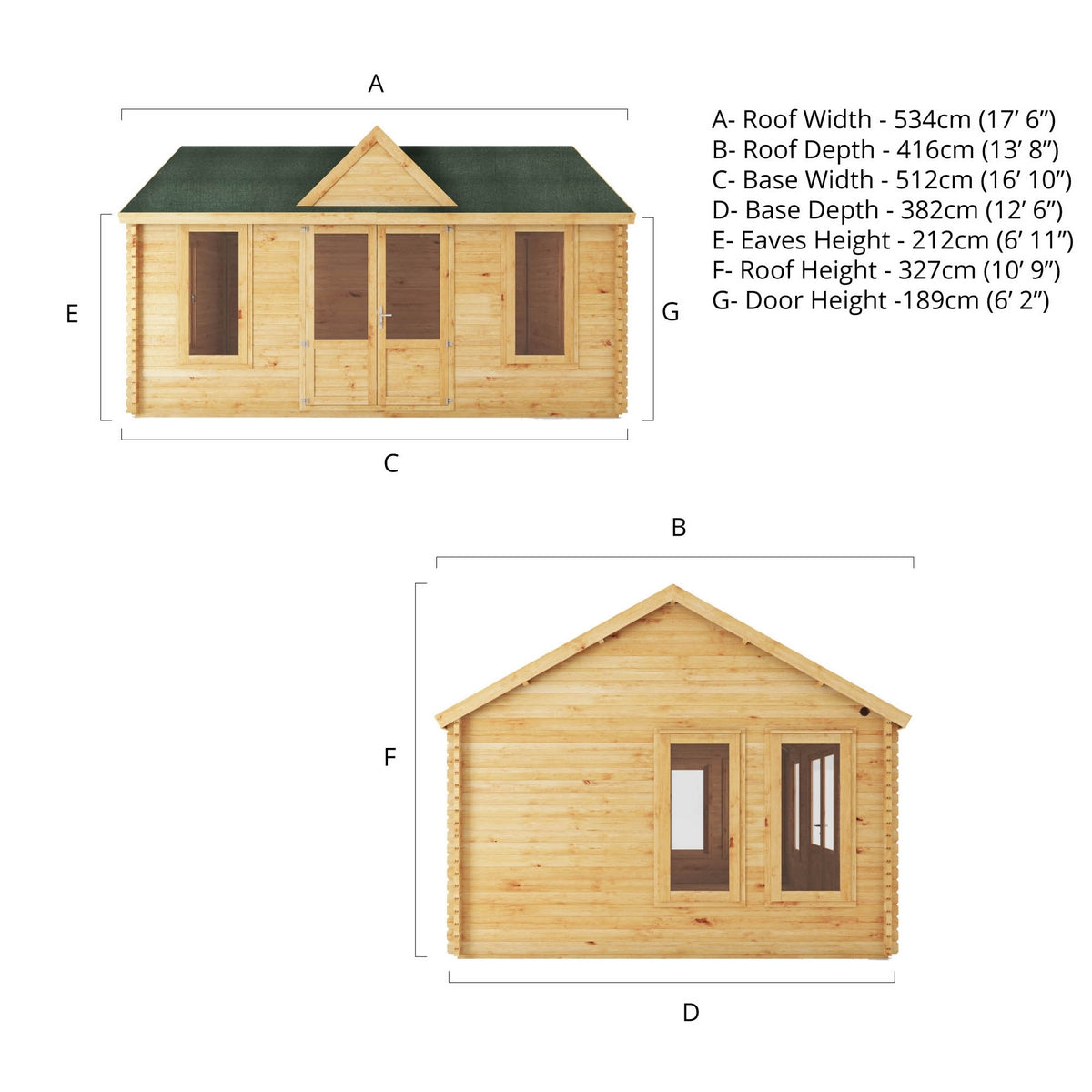 Mercia Clock Tower 13' 7" x 17' 6" Apex Log Cabin - Premium 44mm Cladding Loglap