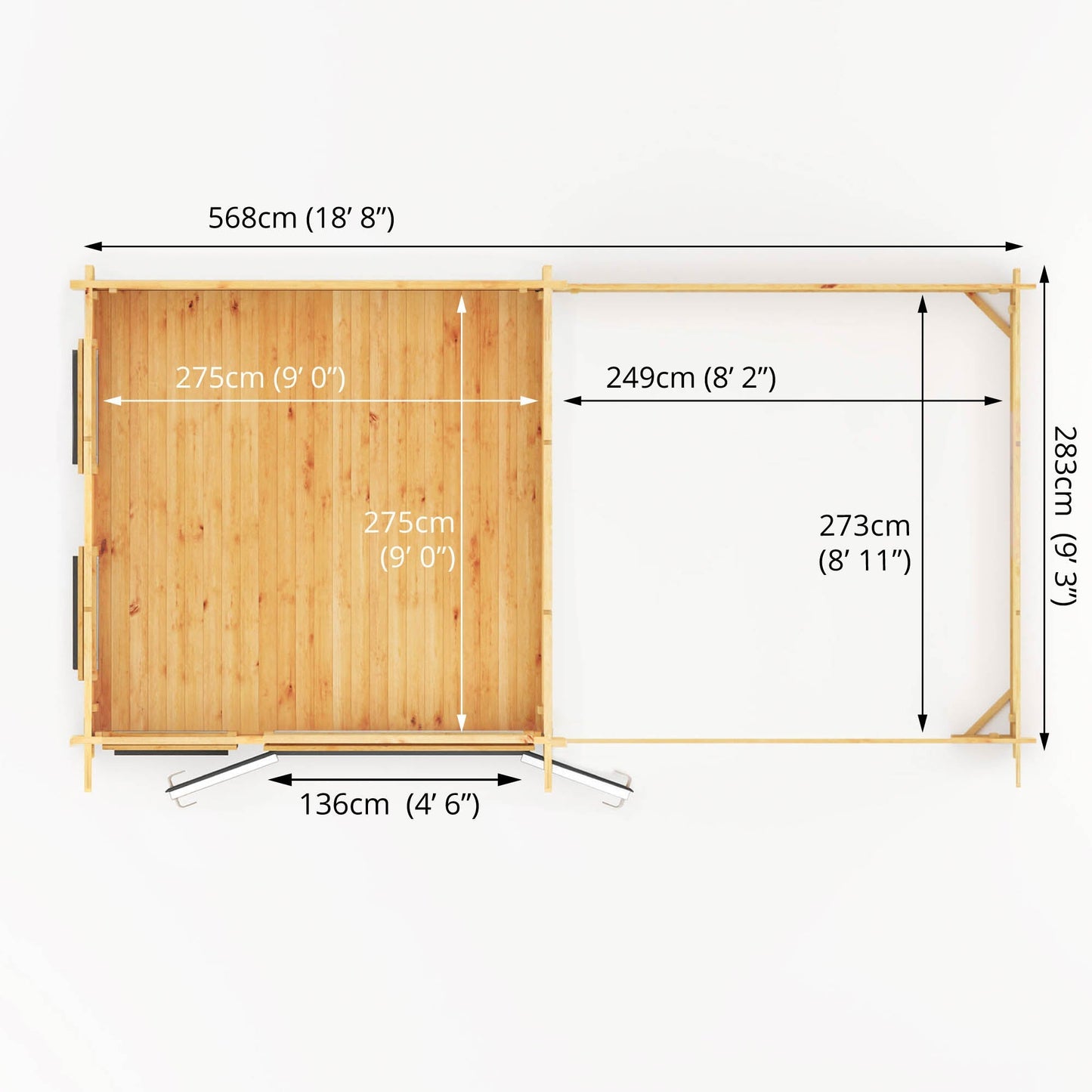 Mercia Studio 10' 11" x 19' 4" Pent Log Cabin - Premium 44mm Cladding Loglap - Grey UPVC