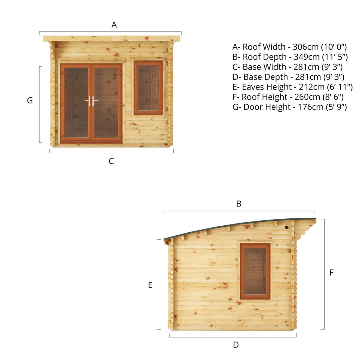 Mercia Helios 11' 5" x 10' Curved Log Cabin - Premium 44mm Cladding Loglap - Brown UPVC