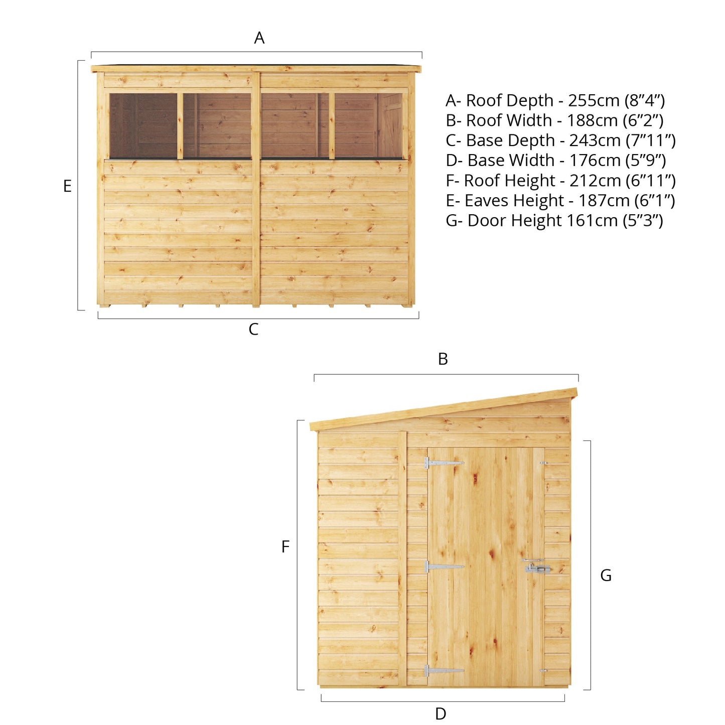 Mercia Woodsman 8' 4" x 6' 2" Pent Shed - Premium Dip Treated Shiplap - Styrene Windows