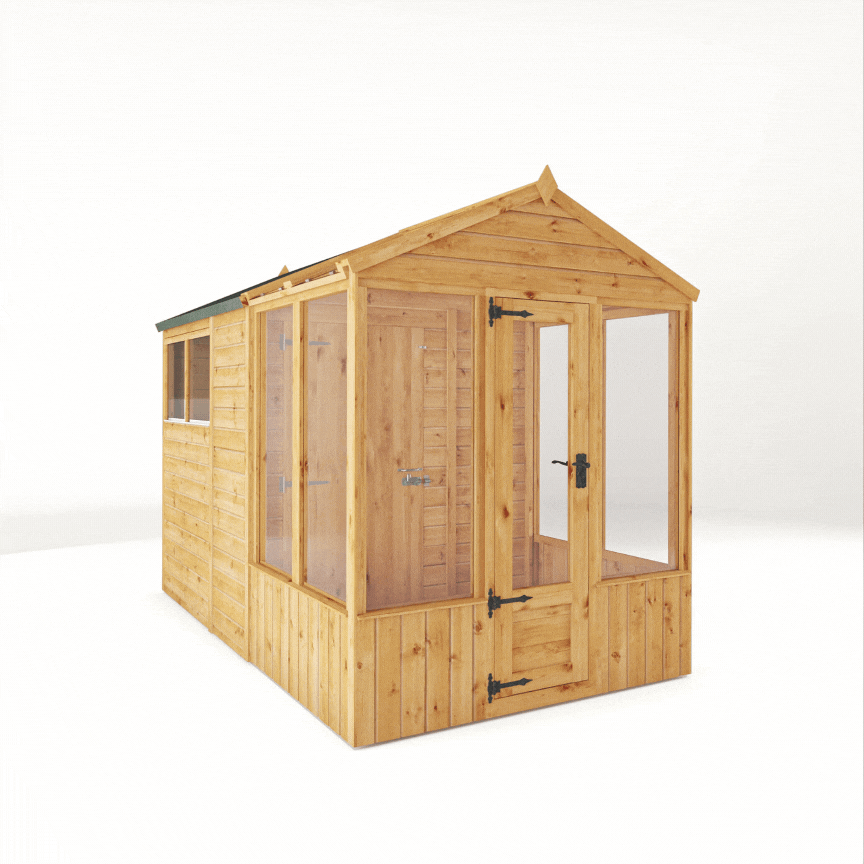 Mercia Woodsman 10' 4" x 6' 3" Apex Combi Greenhouse Shed - Premium Dip Treated Shiplap- Glass Windows