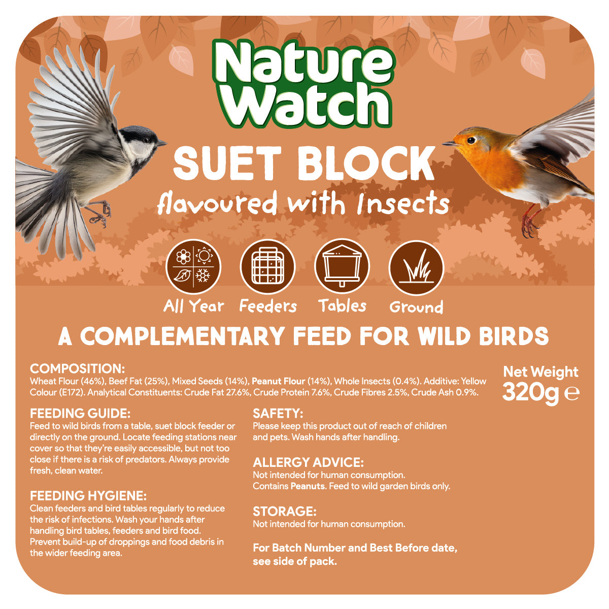 Suet Block Bird Feed With Insects By Nature Watch - 320g – Lathams of ...