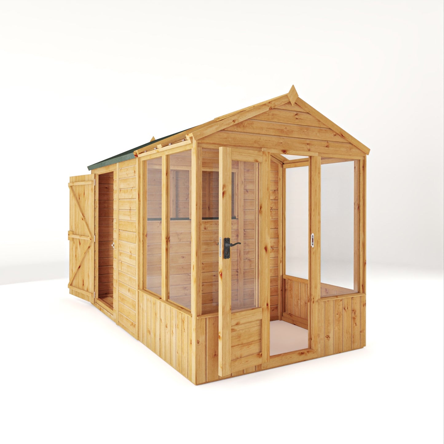 Mercia Woodsman 10' 4" x 6' 3" Apex Combi Greenhouse Shed - Premium Dip Treated Shiplap- Styrene Windows