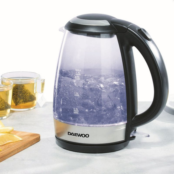 Illuminating Easy Fill Glass Kettle By Daewoo 1.7 Litre – Lathams of ...