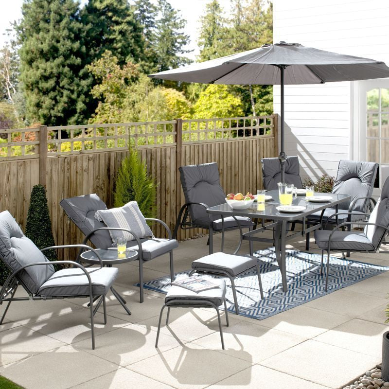 Hartwell Garden Patio Dining Set by Croft - 6 Seats Grey Pinstripe Cushions