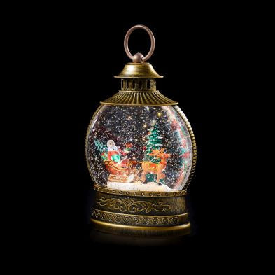 Christmas Lantern Snowglobe with Santa Warm White LED - 22.5cm