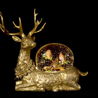 Christmas Lantern Snowglobe with Reindeer Warm White LED - 26cm