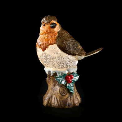 Christmas Lantern Snowglobe with Robin Warm White LED - 26cm