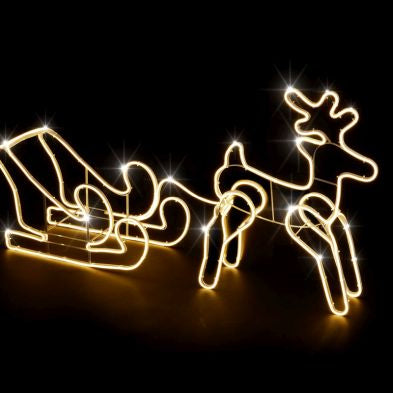 Reindeer with Sleigh Christmas Light Feature Warm White - 101cm