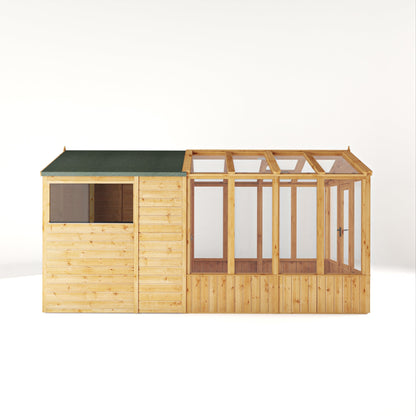 Mercia Woodsman 14' 2" x 6' 3" Apex Combi Greenhouse Shed - Premium Dip Treated Shiplap- Styrene Windows