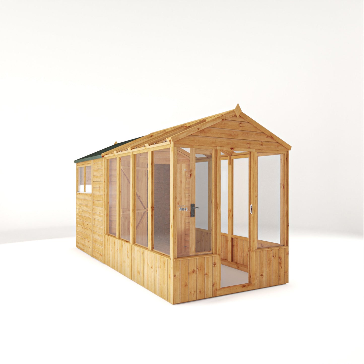 Mercia Woodsman 14' 2" x 6' 3" Apex Combi Greenhouse Shed - Premium Dip Treated Shiplap- Styrene Windows