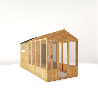 Mercia Woodsman 14' 2" x 6' 3" Apex Combi Greenhouse Shed - Premium Dip Treated Shiplap- Styrene Windows
