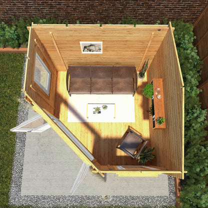 Mercia Corner 10' 4" x 10' 2" Hip Log Cabin - Premium 44mm Cladding Loglap - White UPVC