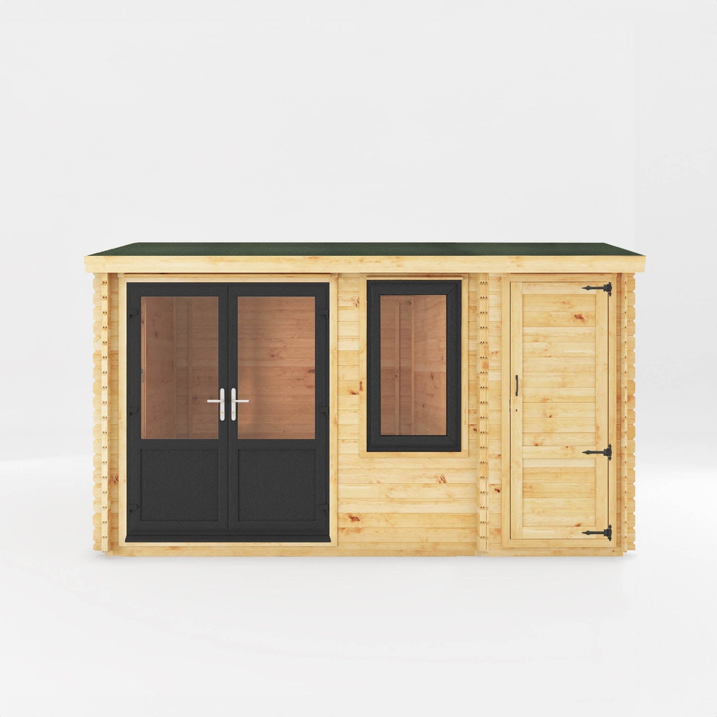 Mercia Elite 10' 3" x 13' 7" Apex Log Cabin - Premium 44mm Cladding Loglap - Grey UPVC