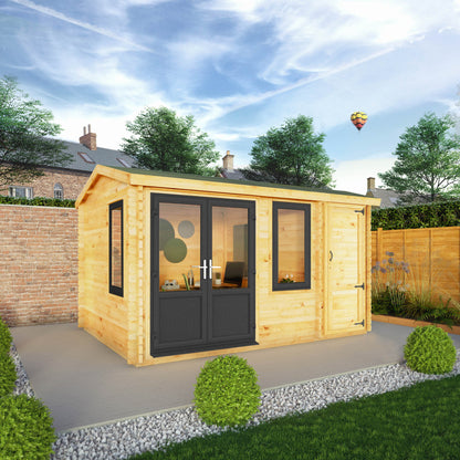 Mercia Elite 10' 3" x 13' 7" Apex Log Cabin - Premium 44mm Cladding Loglap - Grey UPVC