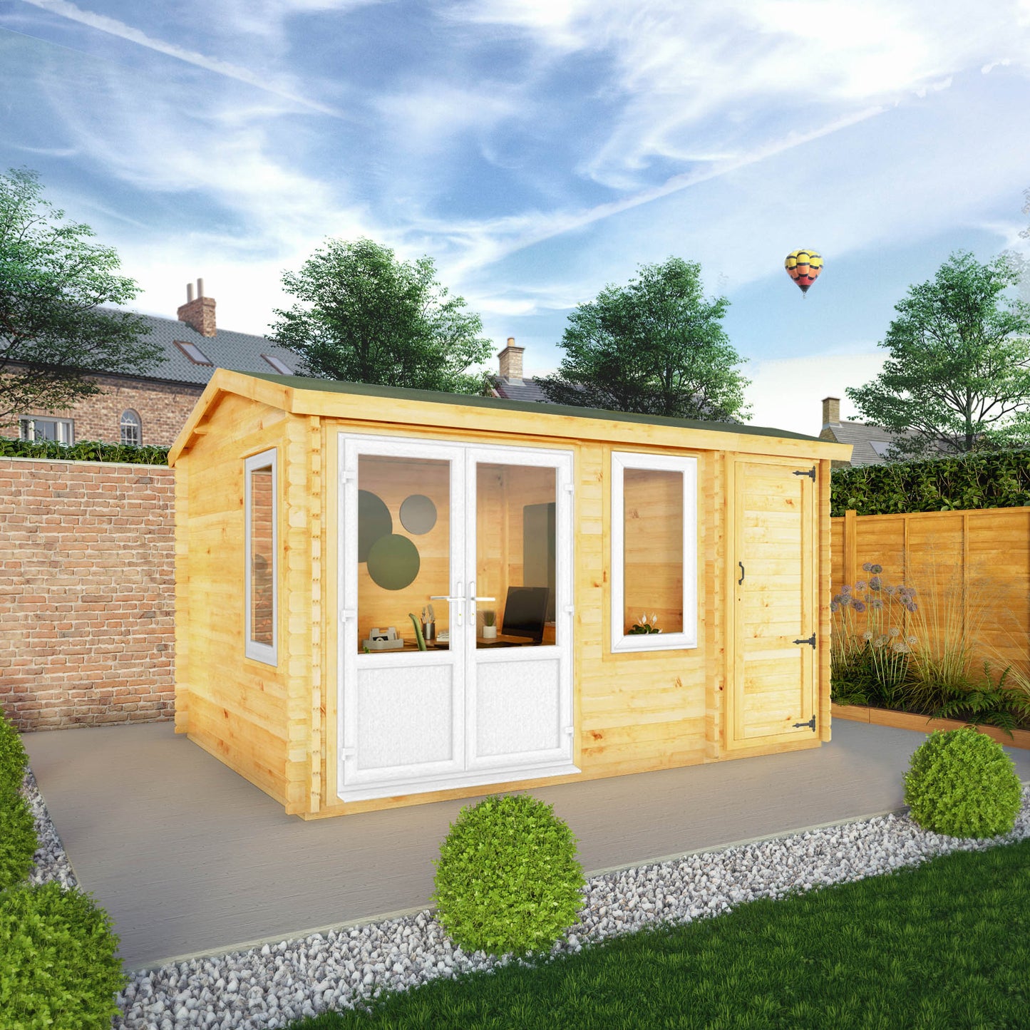Mercia Elite 10' 3" x 13' 7" Apex Log Cabin - Premium 44mm Cladding Loglap - White UPVC