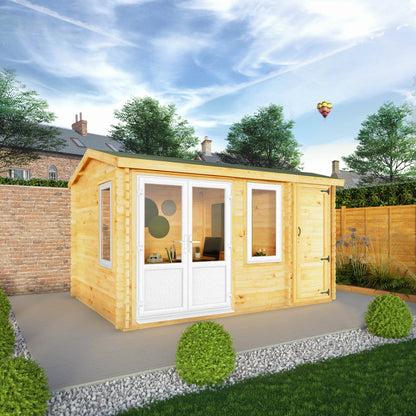Mercia Elite 10' 3" x 13' 7" Apex Log Cabin - Premium 44mm Cladding Loglap - White UPVC
