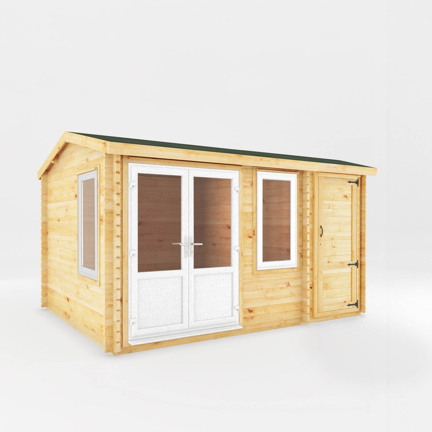 Mercia Elite 10' 3" x 13' 7" Apex Log Cabin - Premium 44mm Cladding Loglap - White UPVC