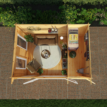 Mercia Studio 10' 11" x 13' 6" Pent Cabin with Shed - Premium 44mm Cladding Loglap - White UPVC