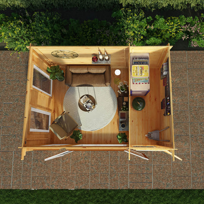 Mercia Studio 10' 11" x 13' 6" Pent Cabin with Shed - Premium 44mm Cladding Loglap - Brown UPVC