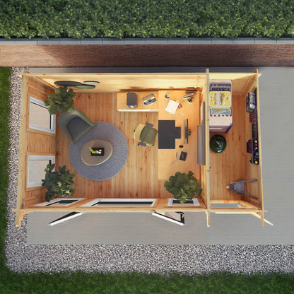 Mercia Studio 10' 11" x 16' 10" Pent Cabin with Shed - Premium 44mm Cladding Loglap - Grey UPVC