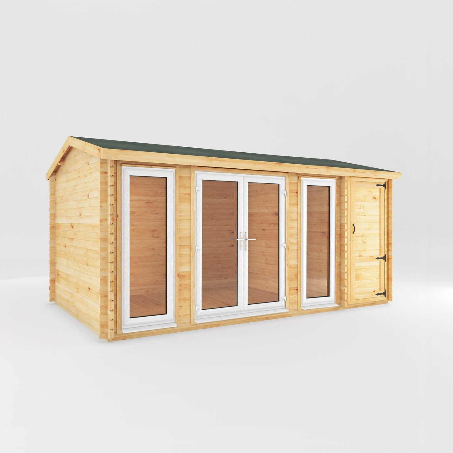 Mercia Studio 10' 3" x 16' 10" Apex Log Cabin - Premium 44mm Cladding Loglap - White UPVC