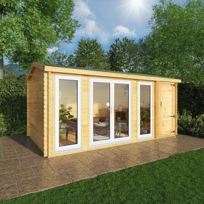Mercia Studio 10' 3" x 16' 10" Apex Log Cabin - Premium 44mm Cladding Loglap - White UPVC