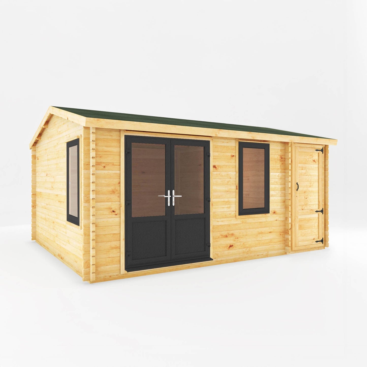 Mercia Elite 13' 6" x 16' 11" Apex Log Cabin - Premium 44mm Cladding Loglap - Grey UPVC