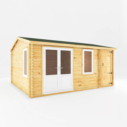 Mercia Elite 13' 6" x 16' 11" Apex Log Cabin - Premium 44mm Cladding Loglap - White UPVC