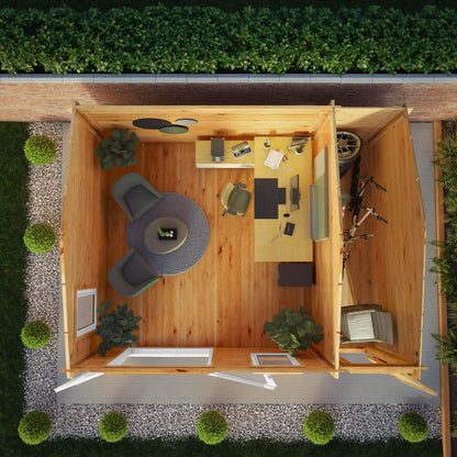 Mercia Elite 13' 6" x 16' 11" Apex Log Cabin - Premium 44mm Cladding Loglap - White UPVC