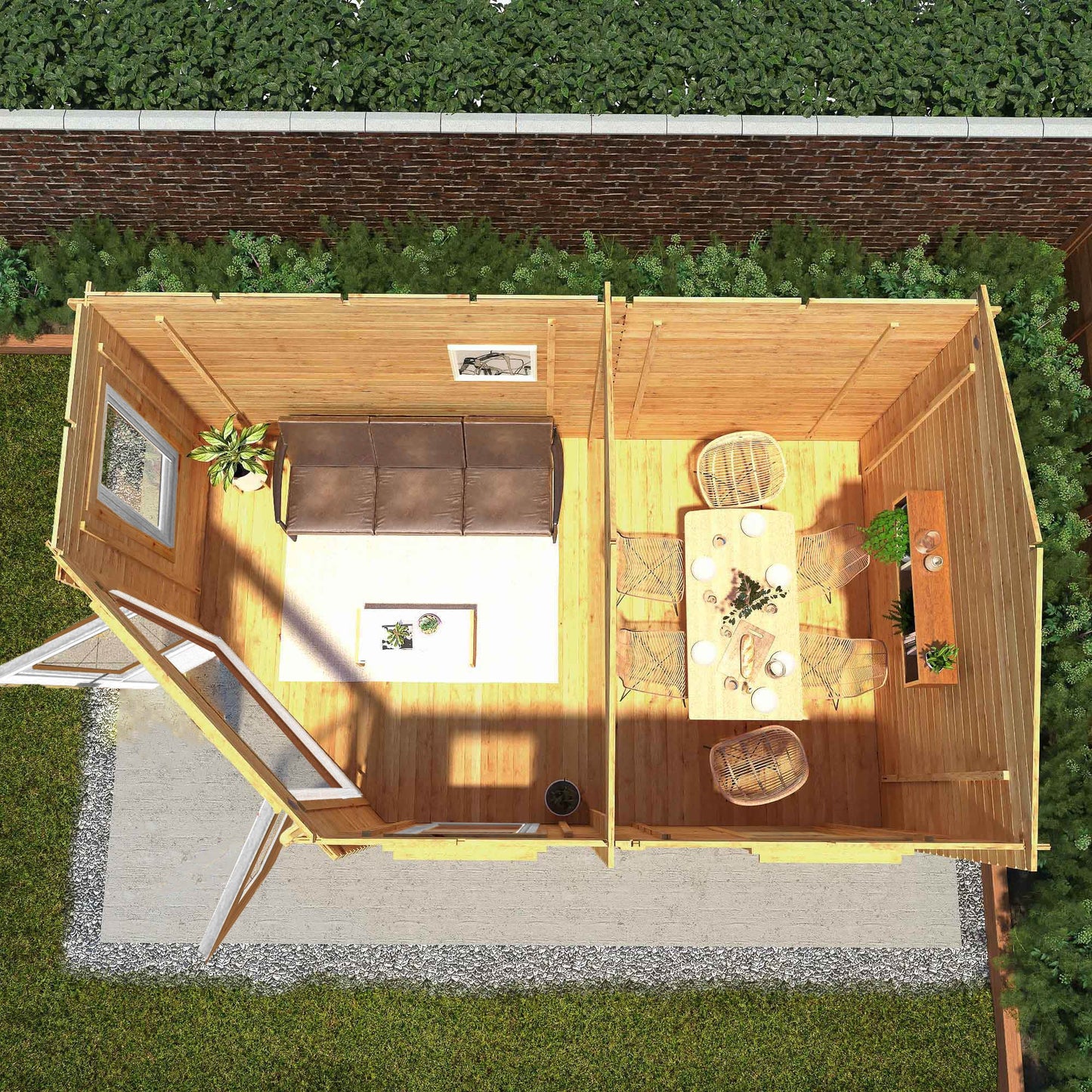 Mercia Corner 10' 4" x 16' 8" Hip Log Cabin - Premium 44mm Cladding Loglap - Brown UPVC