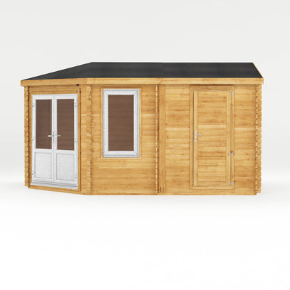 Mercia Corner 10' 4" x 16' 8" Hip Log Cabin Shed - Premium 44mm Cladding Loglap - White UPVC