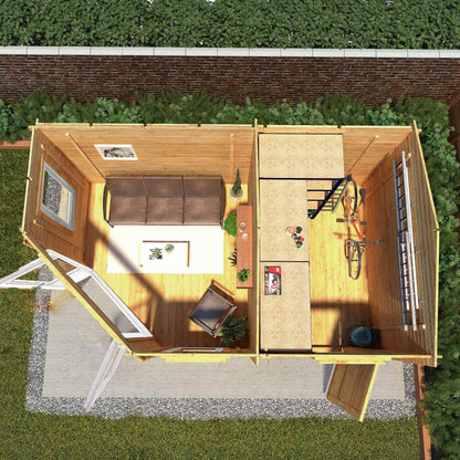 Mercia Corner 10' 4" x 16' 8" Hip Log Cabin Shed - Premium 44mm Cladding Loglap - White UPVC