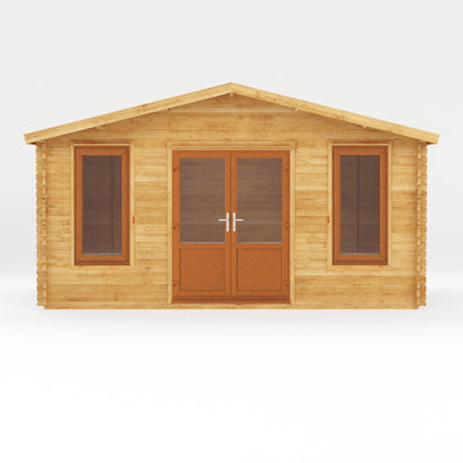 Mercia Retreat 11' 3" x 16' 10" Apex Log Cabin - Premium 44mm Cladding Loglap - Brown UPVC