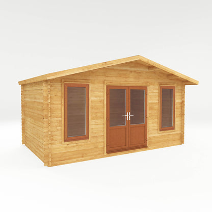Mercia Retreat 11' 3" x 16' 10" Apex Log Cabin - Premium 44mm Cladding Loglap - Brown UPVC