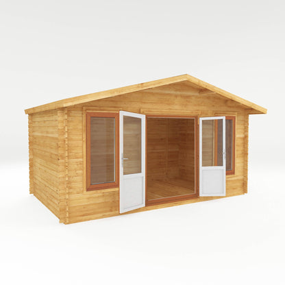 Mercia Retreat 11' 3" x 16' 10" Apex Log Cabin - Premium 44mm Cladding Loglap - Brown UPVC