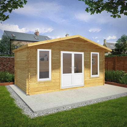 Mercia Retreat 11' 3" x 16' 10" Apex Log Cabin - Premium 44mm Cladding Loglap - White UPVC