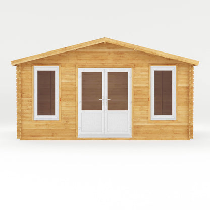Mercia Retreat 11' 3" x 16' 10" Apex Log Cabin - Premium 44mm Cladding Loglap - White UPVC