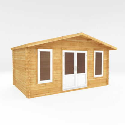 Mercia Retreat 11' 3" x 16' 10" Apex Log Cabin - Premium 44mm Cladding Loglap - White UPVC