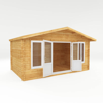Mercia Retreat 11' 3" x 16' 10" Apex Log Cabin - Premium 44mm Cladding Loglap - White UPVC