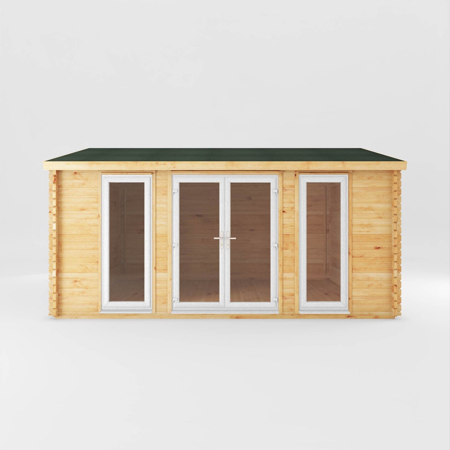 Mercia Studio 13' 7" x 16' 6" Apex Log Cabin - Premium 44mm Cladding Loglap - White UPVC