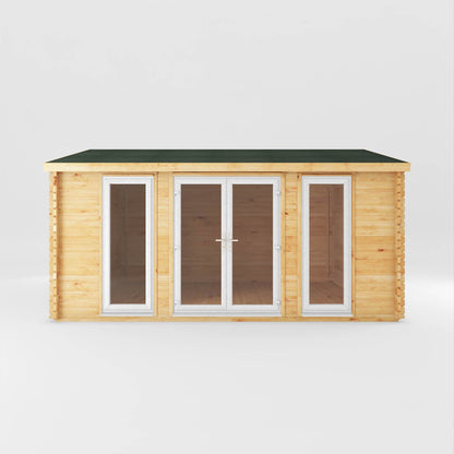 Mercia Studio 13' 7" x 16' 6" Apex Log Cabin - Premium 44mm Cladding Loglap - White UPVC