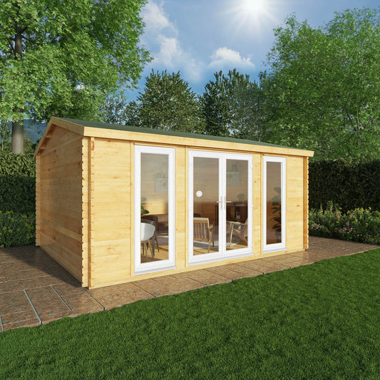 Mercia Studio 13' 7" x 16' 6" Apex Log Cabin - Premium 44mm Cladding Loglap - White UPVC