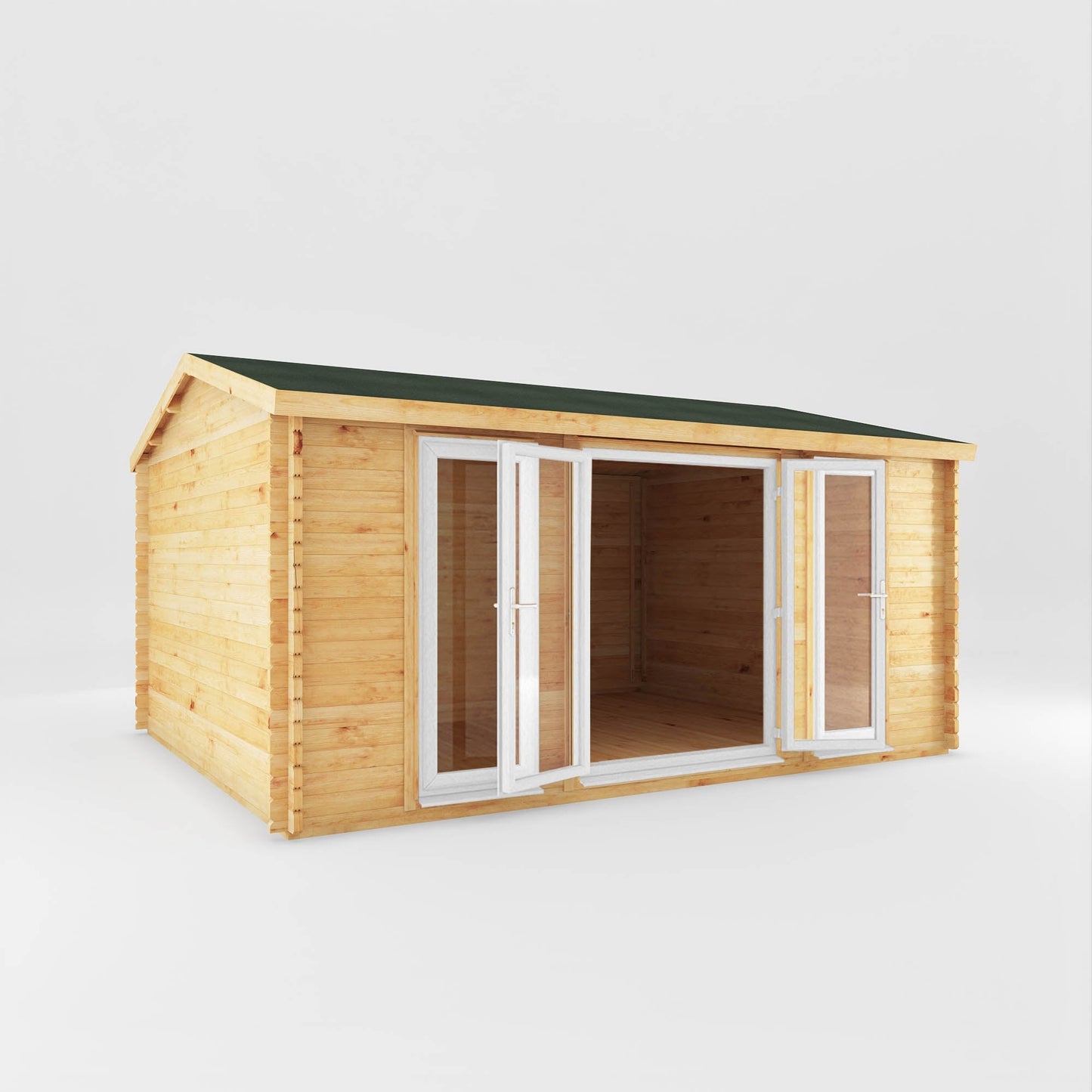 Mercia Studio 13' 7" x 16' 6" Apex Log Cabin - Premium 44mm Cladding Loglap - White UPVC